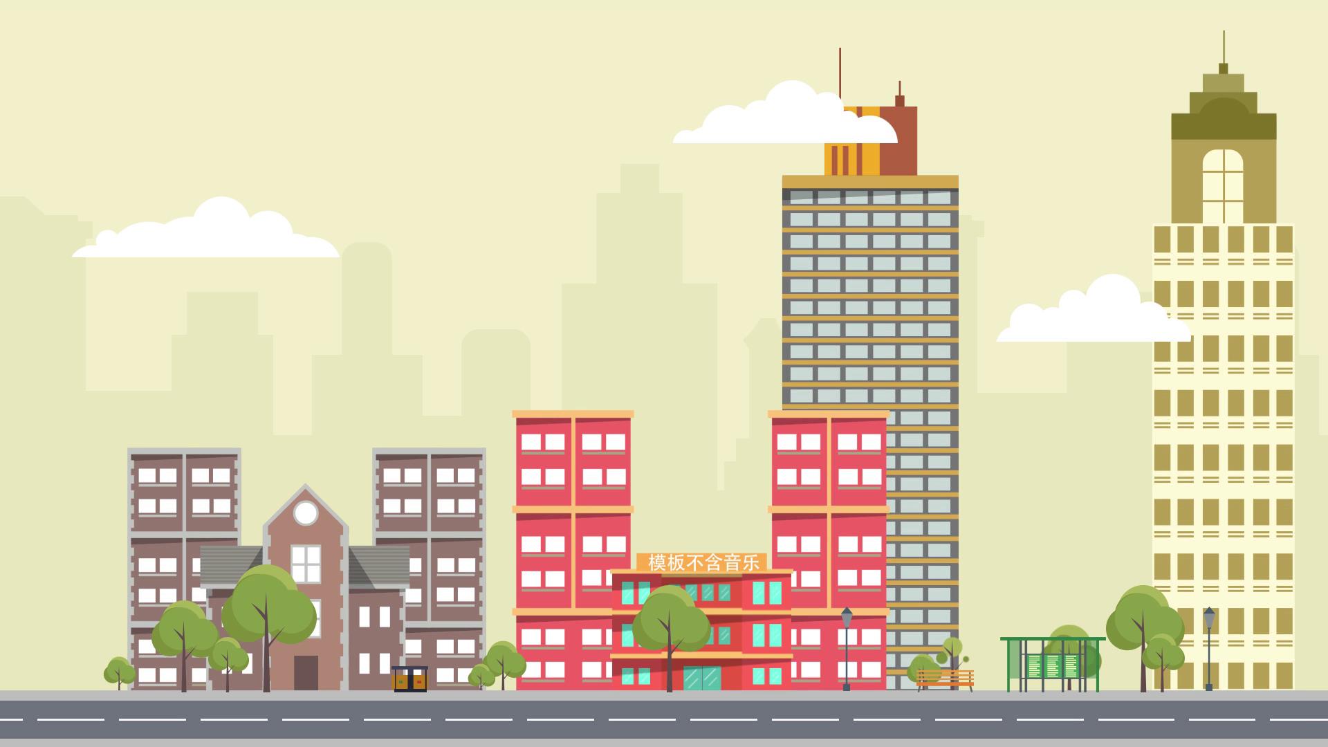 ae模板二维动画萌萌的卡通小房子城市建筑生长动画模板素材包